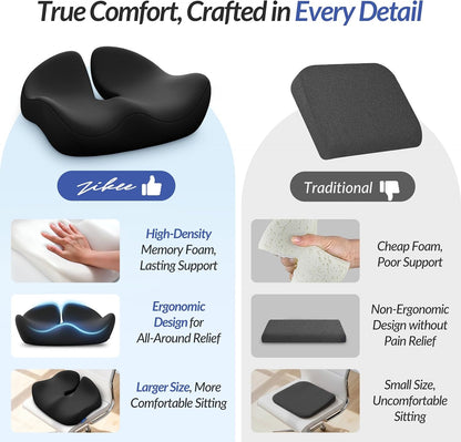 ZIKEE Pioneering Seat Cushion for Pressure Relief, Ergonomic Office Chair Cushion for Sciatica, Back, Hemorrhoids &amp; Tailbone Pain Relief, High-Density Memory Foam Car Seat Cushion with Anti-Slip Base