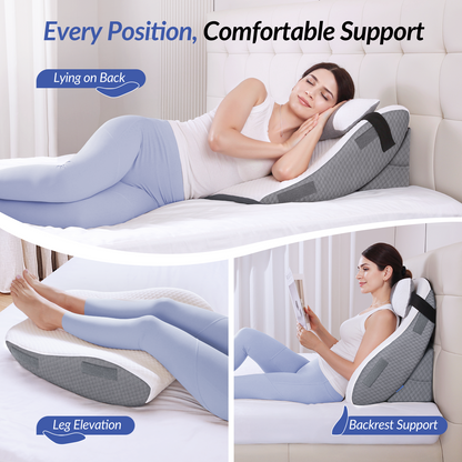 ZIKEE Adjustable Wedge Pillow Headboard Set for Sleeping &amp; After Surgery Ergonomic Reading Pillow for Sitting in Bed, Back Pain Relief &amp; Leg Elevation, Bed Wedge with Premium Memory Foam, Soft Cover