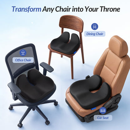 ZIKEE Ergonomic Contoured Seat Cushion for Pain Relief, All-Day Comfort, Office Chair Cushion with Raised Back Support for Tailbone, Sciatica &amp; Back Pain Relief, Premium Memory Foam for Car, Home