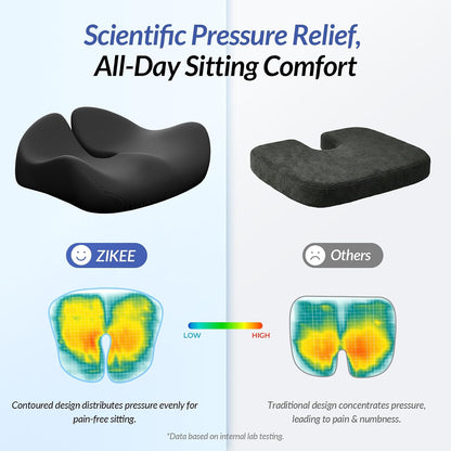 ZIKEE Pioneering Seat Cushion for Pressure Relief, Ergonomic Office Chair Cushion for Sciatica, Back, Hemorrhoids &amp; Tailbone Pain Relief, High-Density Memory Foam Car Seat Cushion with Anti-Slip Base