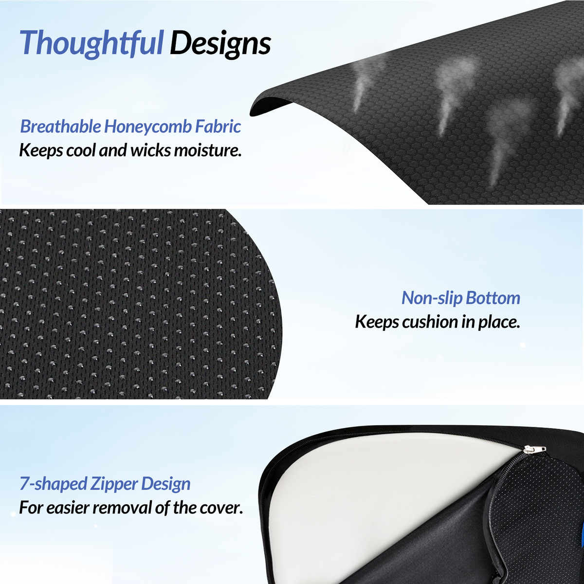 ZIKEE Ergonomic Seat Cushion with Thigh Slope for Long Sitting, Memory Foam Office Chair Cushion for Car, Home, U-Shaped Design Relieves Hip, Tailbone Pain, Non-Slip Sciatica Pain Relief Pillow
