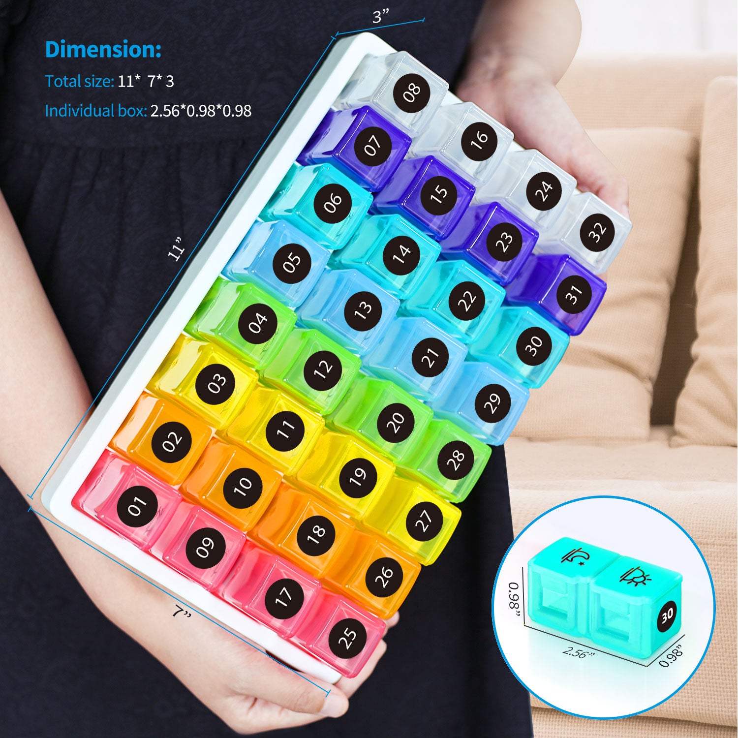 ZIKEE 30 Day Pill Organizer Monthly, Portable Pill Box Cases with 32 Twice a Day AM PM Compartments