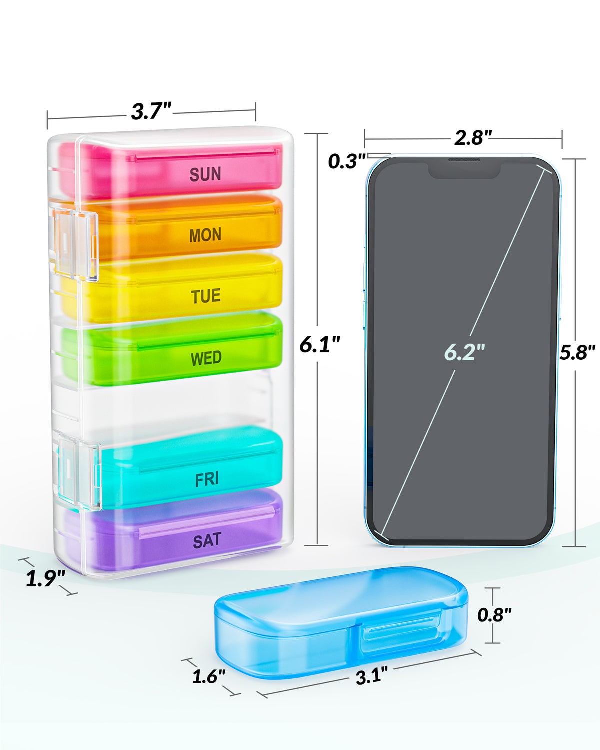 ZIKEE 7 Packs Extra Large Pill Organizer, Portable Pill Box for Pocket, Purse, Weekly Pill Case with Dual-Protection Design