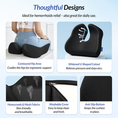 ZIKEE 6" Thickened Donut Pillow Seat Cushion, Ergonomic Hemorrhoid Pillow with Widened Cutout for Tailbone,Sciatica Pain Relief &amp; Postpartum, Memory Foam Office Chair Cushion for Long Sitting at Home