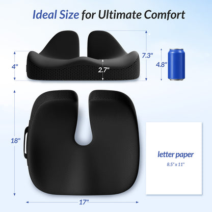 ZIKEE Ergonomic Contoured Seat Cushion for Pain Relief, All-Day Comfort, Office Chair Cushion with Raised Back Support for Tailbone, Sciatica &amp; Back Pain Relief, Premium Memory Foam for Car, Home