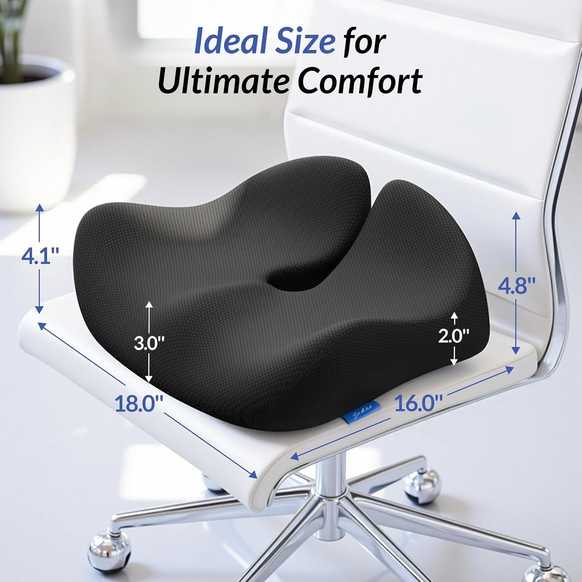 ZIKEE Pioneering Seat Cushion for Pressure Relief, Ergonomic Office Chair Cushion for Sciatica, Back, Hemorrhoids &amp; Tailbone Pain Relief, High-Density Memory Foam Car Seat Cushion with Anti-Slip Base