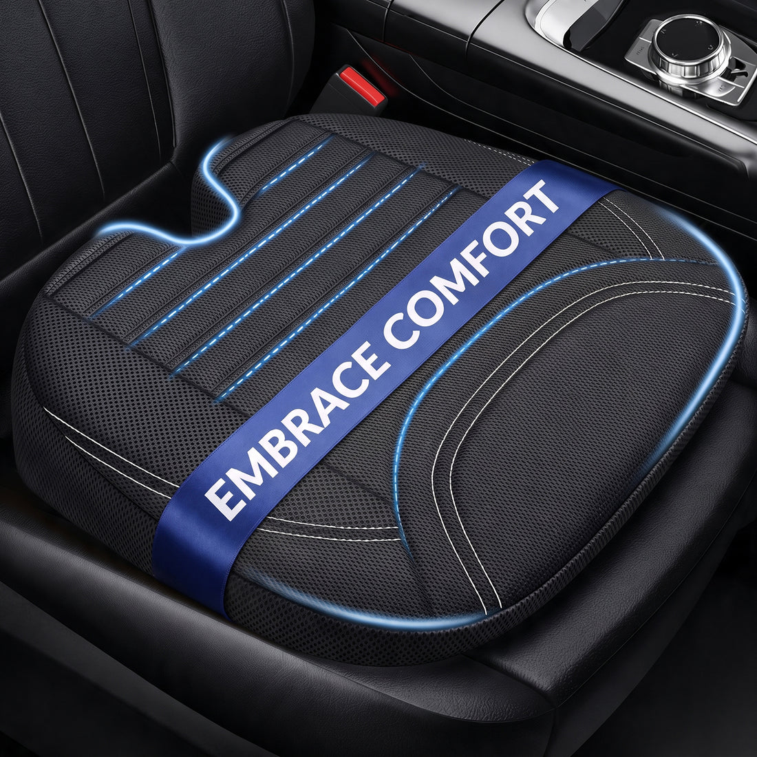 ZIKEE Wedge Car Seat Cushion for Tailbone Pain Relief &amp; Better Visibility, Ergonomic Memory Foam Seat Cushion for Car with Breathable Channel Design, Fits Car, SUV, Truck, Non-Slip Mesh Cover