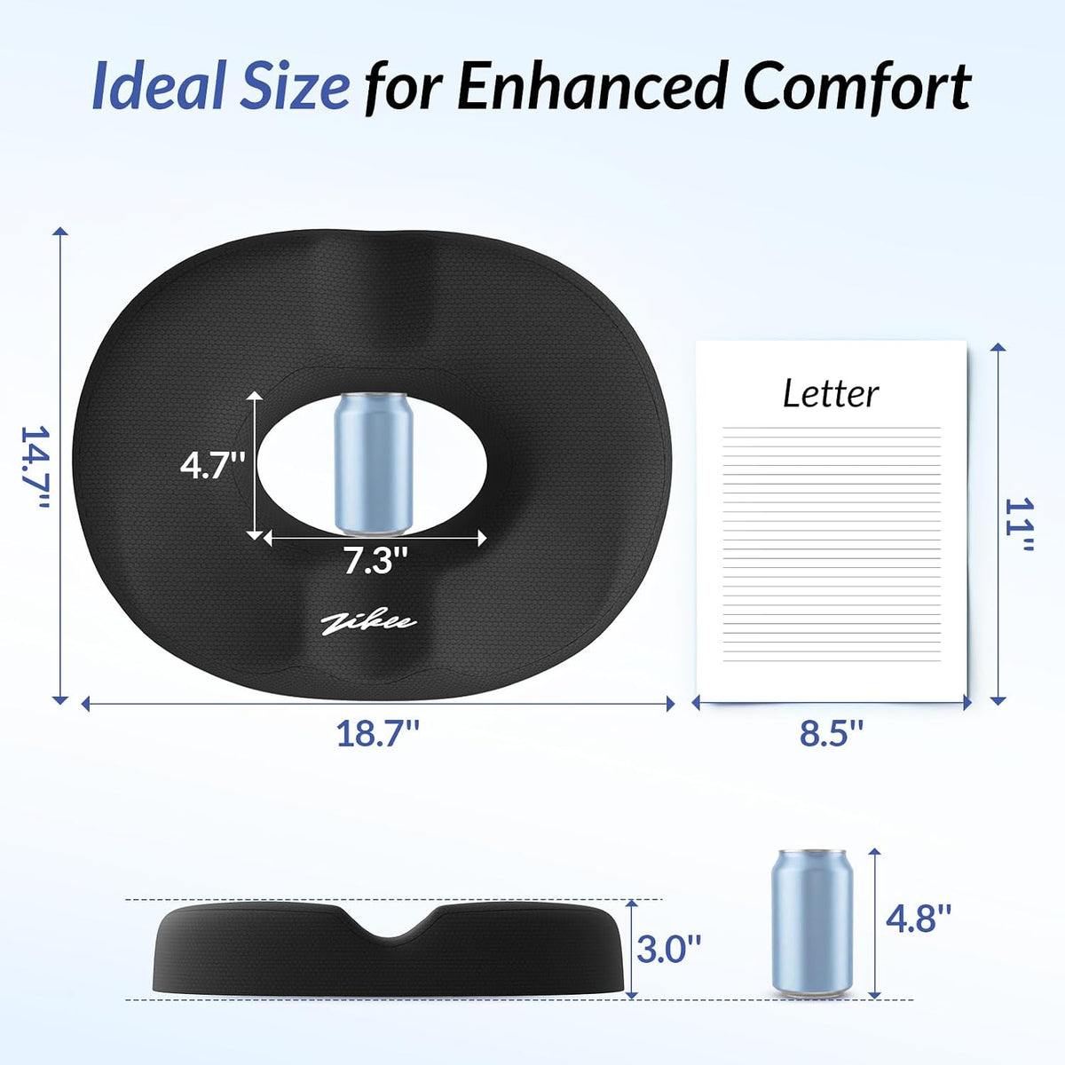 ZIKEE Donut Pillow Seat Cushion for Tailbone Pain, Hemorrhoid Pillow with Pressure Relief Hole &amp; Thigh Slope Design for Postpartum &amp; Post Surgery Sitting Relief, Donut Seat Cushion for Office &amp; Home
