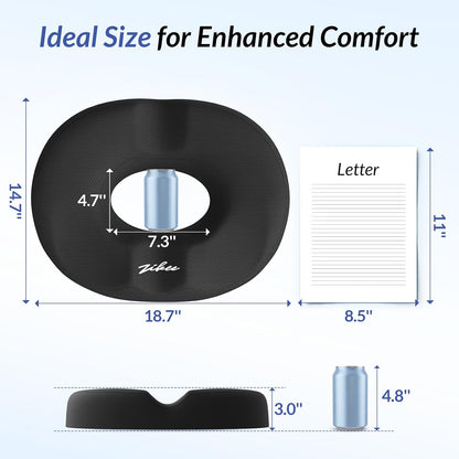 ZIKEE Donut Pillow Seat Cushion for Tailbone Pain, Hemorrhoid Pillow with Pressure Relief Hole &amp; Thigh Slope Design for Postpartum &amp; Post Surgery Sitting Relief, Donut Seat Cushion for Office &amp; Home