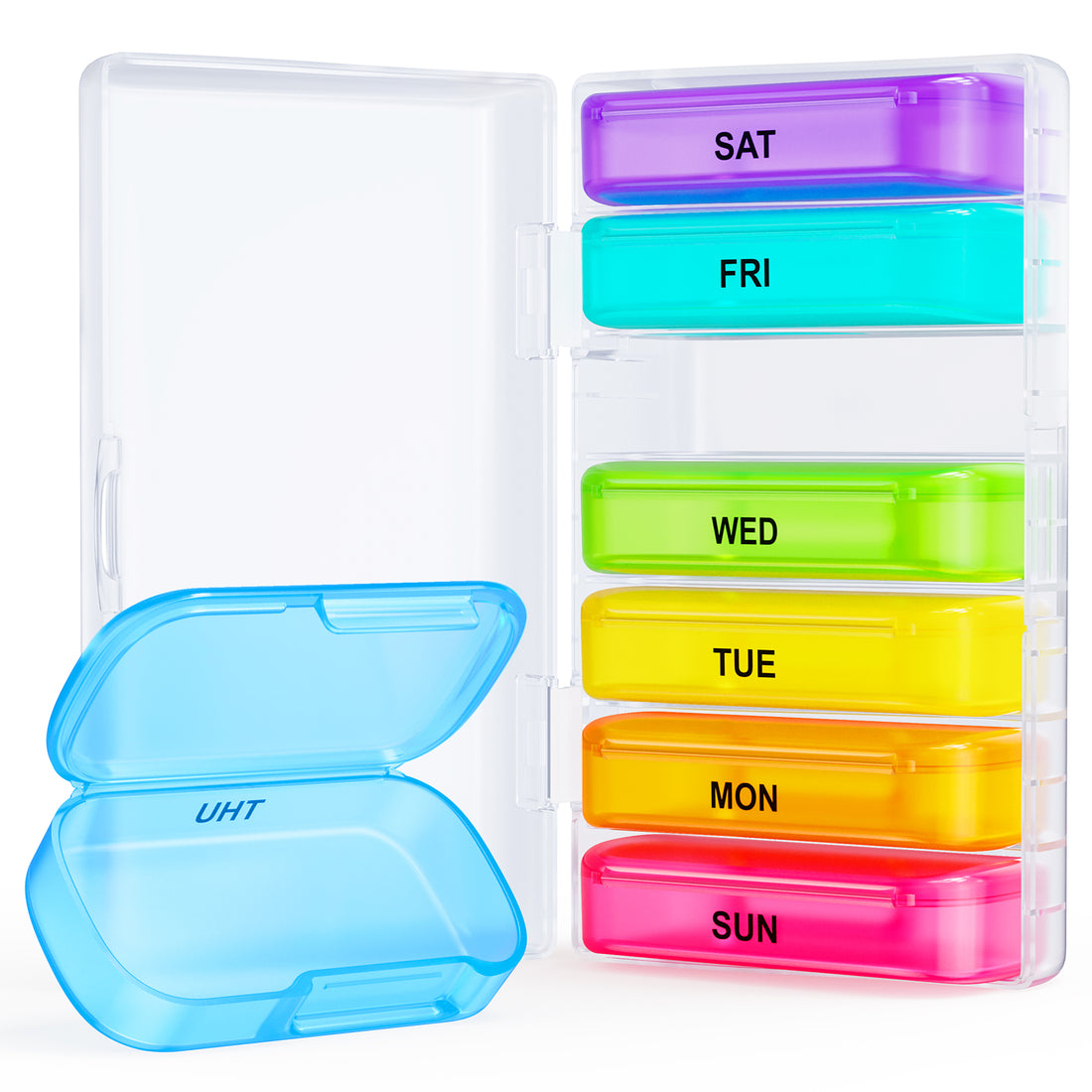ZIKEE 7 Packs Extra Large Pill Organizer, Portable Pill Box for Pocket, Purse, Weekly Pill Case with Dual-Protection Design